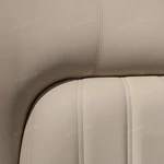 Cream Upholstered Bed with Decorative Accent Trim, Brand Emblem & Gold Stainless Steel Feet